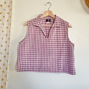 Vintage 90s No Boundaries Plaid Sleeveless Cotton Blouse Boxy Fit Large